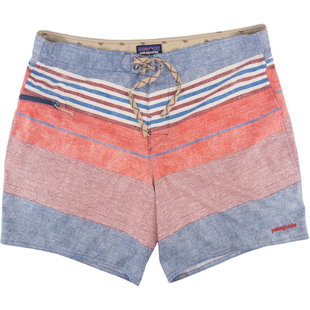Patagonia Mens 38 Board Shorts Blue Red Striped Printed Stretch Planing 86600